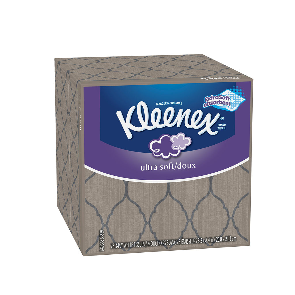 Kleenex Ultra Soft Facial Tissues, Cube Box, 75 Tissues per Cube Box, 18 Packs