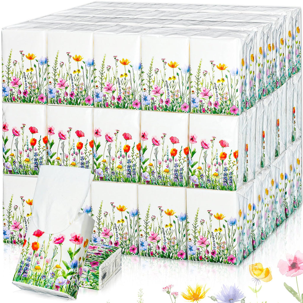 Therwen 100 Pack Pocket Tissues Travel Bulk 1000 Sheet, Wildflowers