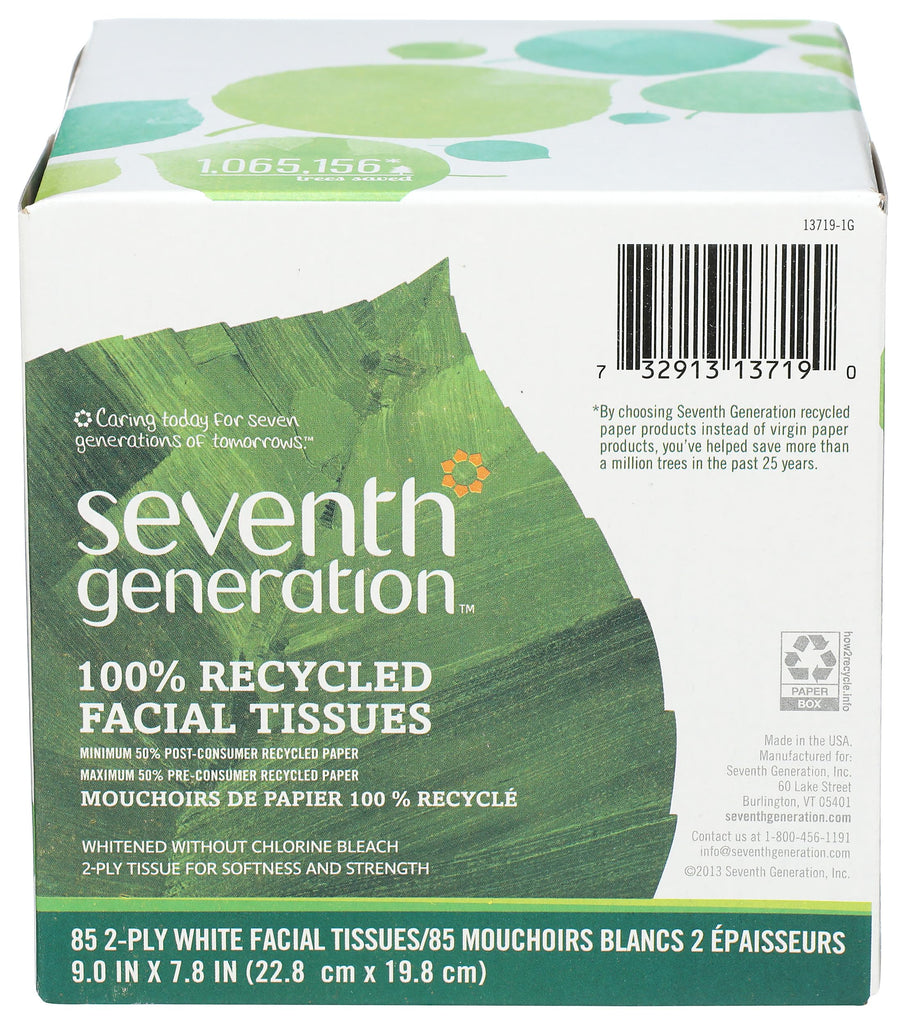 Seventh Generation, Facial Tissue Cube 2-ply 85 count roll