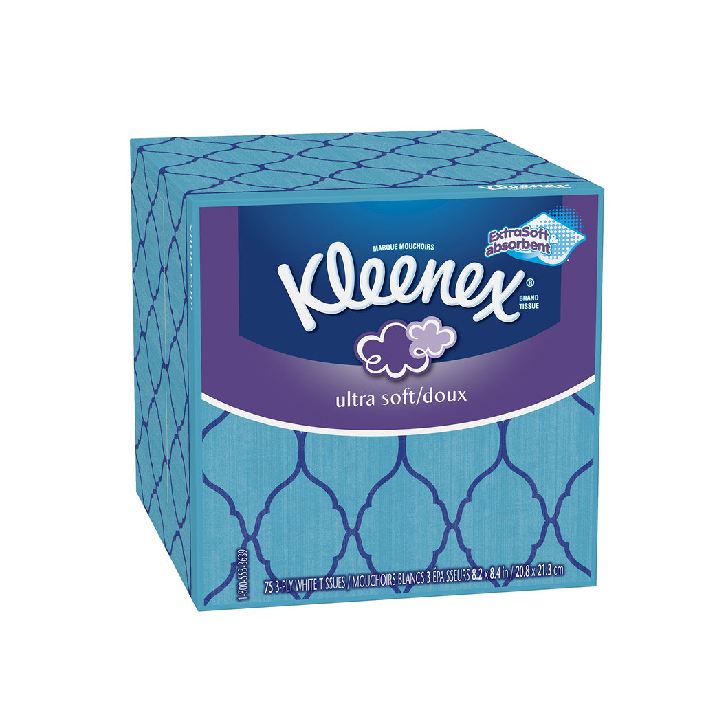 Kleenex Ultra Soft Facial Tissues, Cube Box, 75 Tissues per Cube Box, 18 Packs