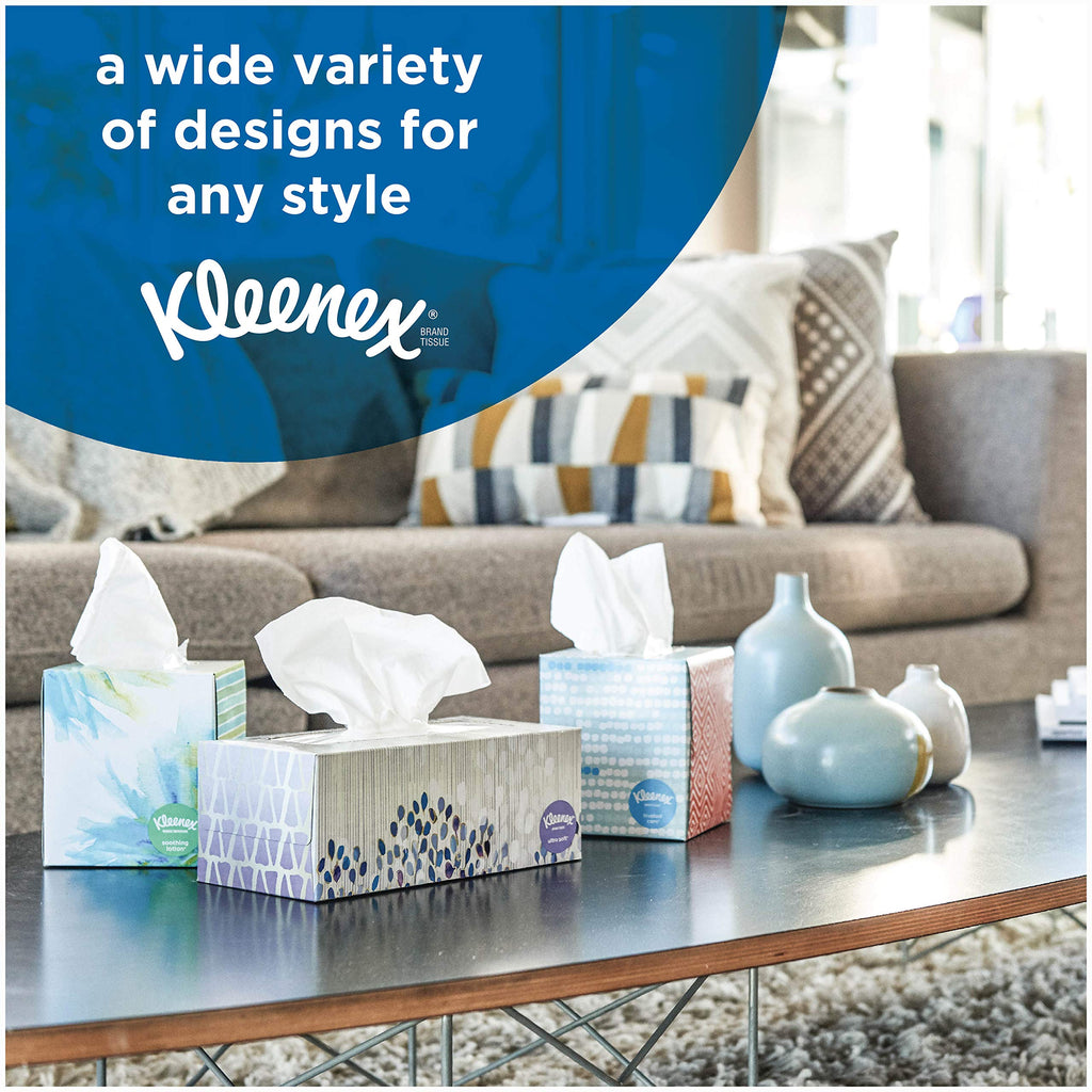 KLEENEX Ultra Soft Facial Tissue, 3-Ply, White, 8.2 inch x 8.4 inch, 75/Box, 4 Box/Pack - Packaging May Vary (Assorted color and style boxes),Pack of 4,