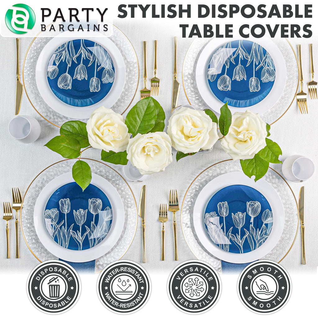 Party BARGAINS Disposable Table Covers - 54" X 108" [1 Count] 3 Ply Paper & Plastic White Table Cover